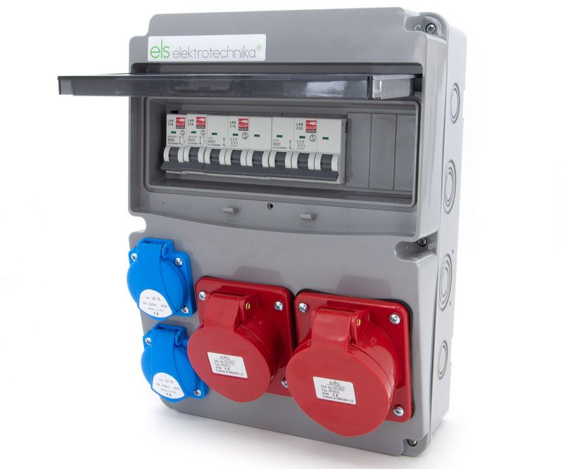 Rozdzielnia elektryczna skrzynka IP65 ELS Elektrotechnika 11NO22C11C11C 32A/5 16A/5 2x230V wyłączniki nadprądowe, do ogrodu 1 szt.