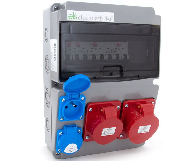 Rozdzielnia elektryczna skrzynka IP65 ELS Elektrotechnika 11NO22C11C11C 32A/5 16A/5 2x230V wyłączniki nadprądowe, do ogrodu 1 szt.