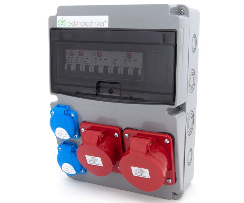 Rozdzielnia elektryczna skrzynka IP65 ELS Elektrotechnika 11NO22C11C11C 32A/5 16A/5 2x230V wyłączniki nadprądowe, do ogrodu 1 szt.