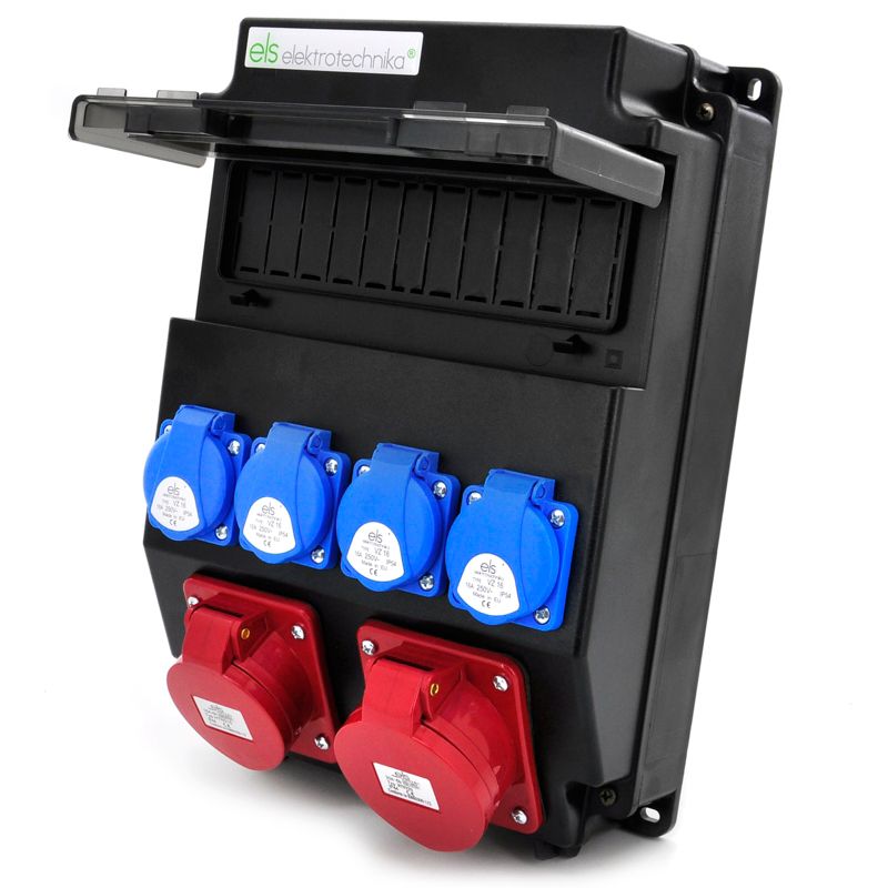 Rozdzielnica budowlana ELS Elektrotechnika 11NO411CZ 4x230V 2x400V 16A/32A IP54, obudowa ABS czarna, pełne okablowanie, 1 szt.