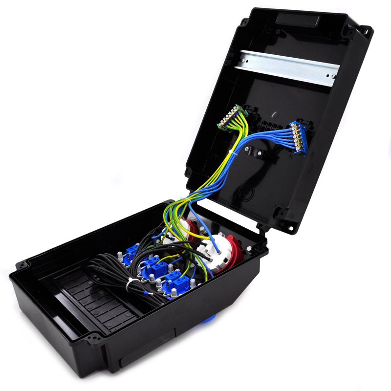 Rozdzielnica budowlana ELS Elektrotechnika 11NO411CZ 4x230V 2x400V 16A/32A IP54, obudowa ABS czarna, pełne okablowanie, 1 szt.