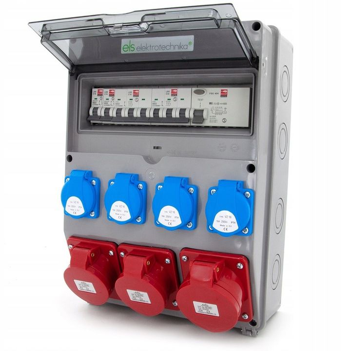 Rozdzielnica budowlana ELS Elektrotechnika 12NO42C21C11CF 32A/5 2x16A/5 4x230V zabezpieczona C16 C32 i różnicówką, gotowa 1 szt.