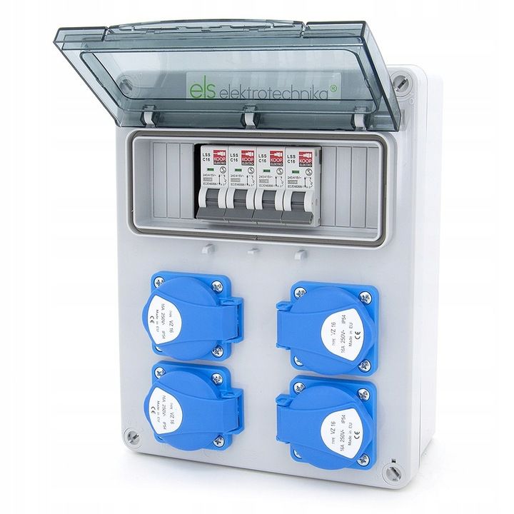Rozdzielnica budowlana, skrzynka elektryczna ELS Elektrotechnika 8NO44C00 4x230V IP54 zabezpieczona 4xC16 1P, naścienna, 1 szt.