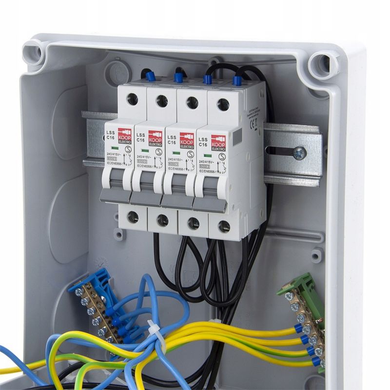 Rozdzielnica budowlana, skrzynka elektryczna ELS Elektrotechnika 8NO44C00 4x230V IP54 zabezpieczona 4xC16 1P, naścienna, 1 szt.
