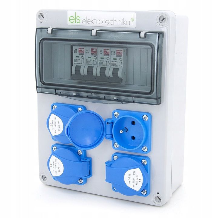Rozdzielnica budowlana, skrzynka elektryczna ELS Elektrotechnika 8NO44C00 4x230V IP54 zabezpieczona 4xC16 1P, naścienna, 1 szt.