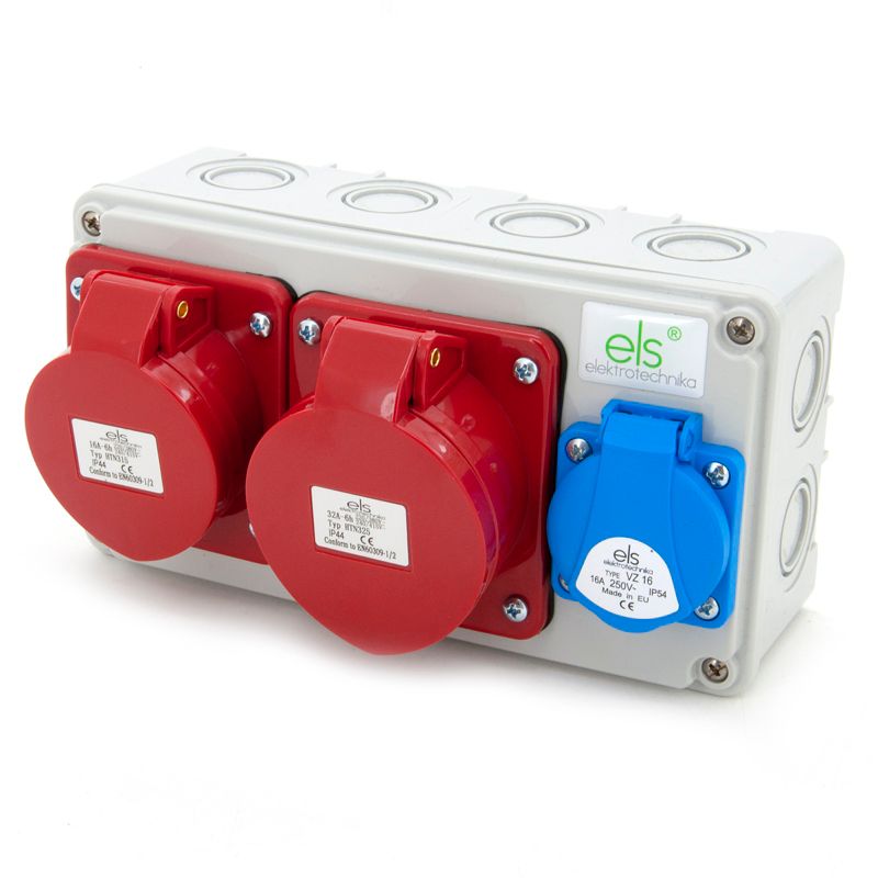 Rozdzielnica budowlana, skrzynka natynkowa ELS Elektrotechnika N111 1x230V siła 1x32A/5 1x16A/5P, obudowa naścienna IP67, 1 szt.