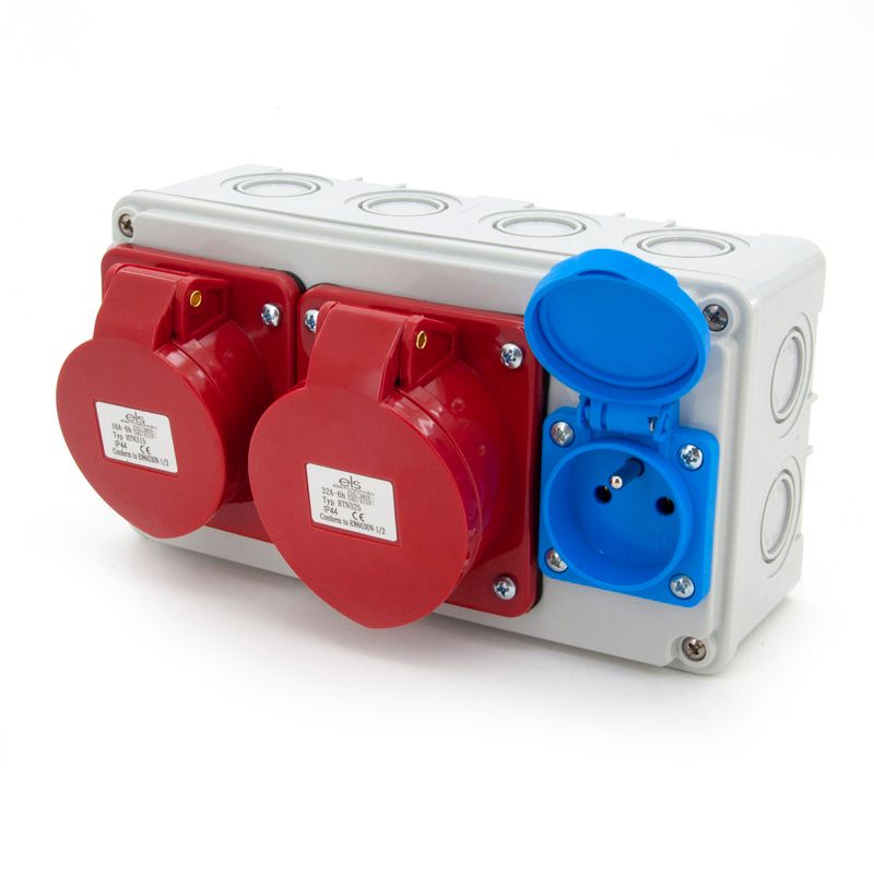 Rozdzielnica budowlana, skrzynka natynkowa ELS Elektrotechnika N111 1x230V siła 1x32A/5 1x16A/5P, obudowa naścienna IP67, 1 szt.