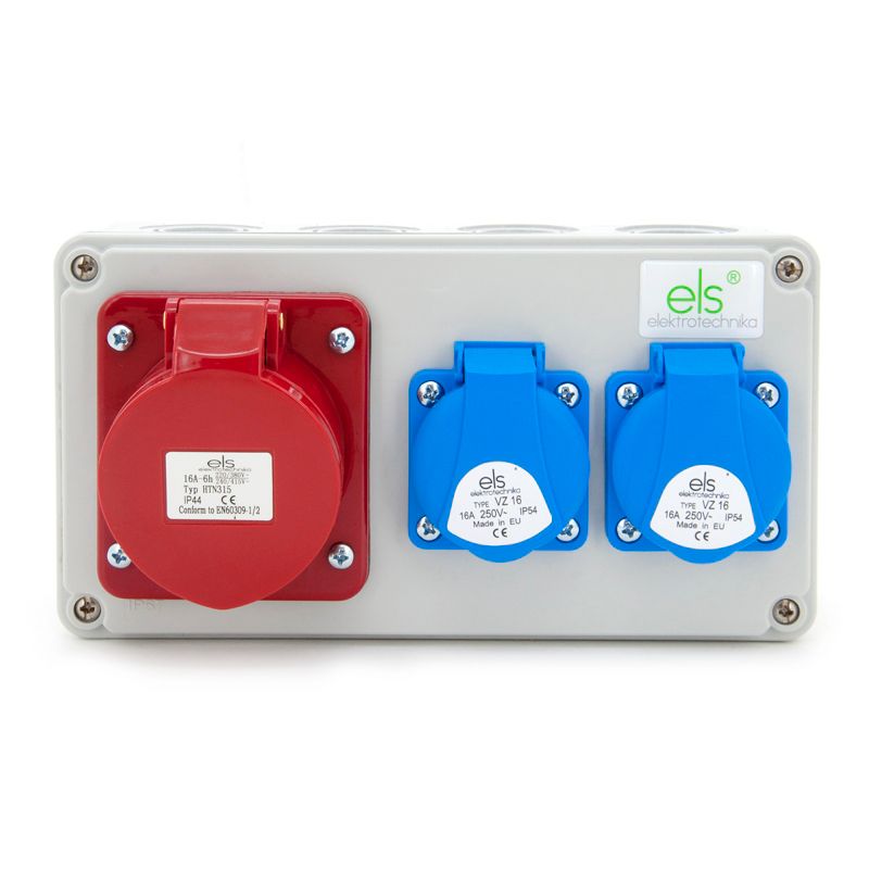 Rozdzielnica budowlana, skrzynka natynkowa ELS Elektrotechnika N120 2x16A 5P  1x230V, skrzynka ABS IP67, naścienna 1 szt.
