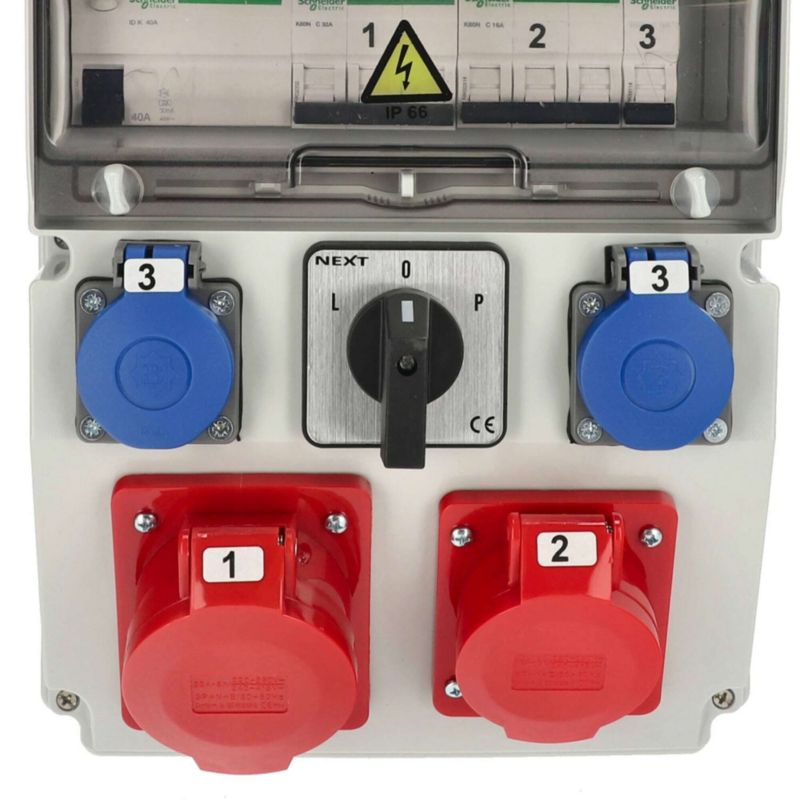 Rozdzielnica Edo wyposażona ASTAT 395 Plus IP65 32A/5P, 16A/5P 2x230V schuko L-O-P(32A) wyłączniki Schneider 1 szt.