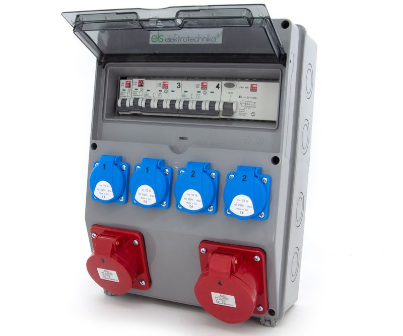 Rozdzielnica elektryczna ELS Elektrotechnika 12NO42C11C11CF 32A/5 16A/5 4x230V z kompletem zabezpieczeń, naścienna IP65 1 szt.