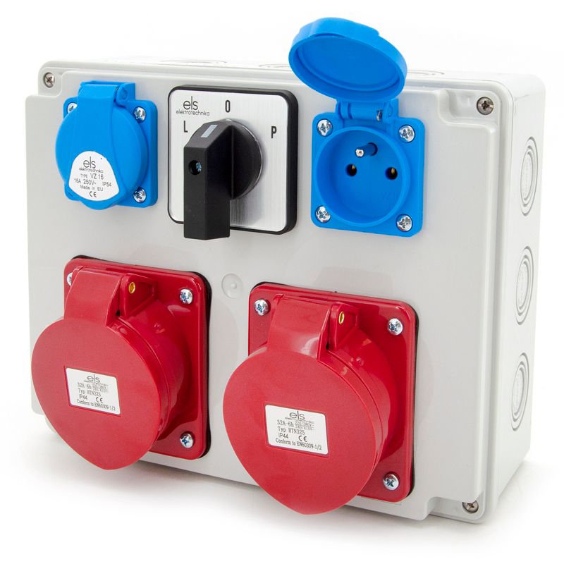 Rozdzielnica elektryczna ELS Elektrotechnika N202LP 2x32A/5P 2x230V GS, wyłącznik L-0-P, obudowa IP65, na budowę, 1 szt.