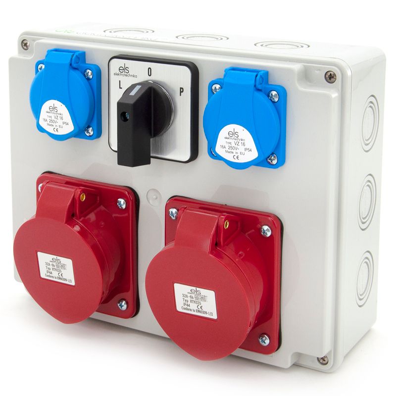 Rozdzielnica elektryczna ELS Elektrotechnika N202LP 2x32A/5P 2x230V GS, wyłącznik L-0-P, obudowa IP65, na budowę, 1 szt.