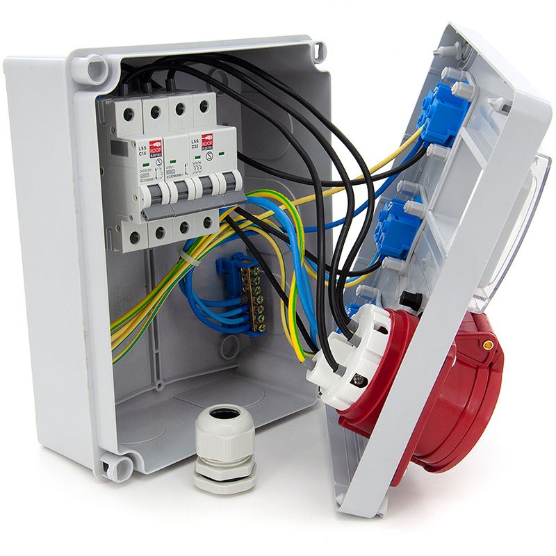 Rozdzielnica elektryczna, skrzynka budowlana ELS Elektrotechnika 4NO31C011C 3x230V 1x32A/5, zabezpieczona, okablowana, 1 szt.