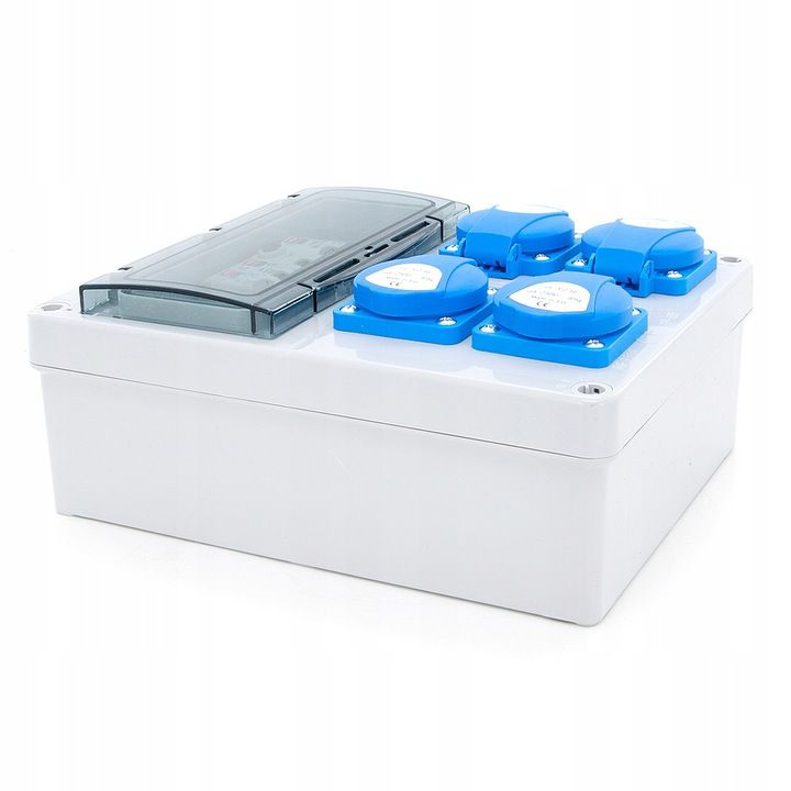 ELS Elektrotechnika Stekkerverdeler, bouwstroomverdeler, wandverdeler Schuko 4x230V stroomonderbreker 2x LS C16, CEE 16A, CEE 32A aardstroomonderbreker FI 40/4/0,03A bedraad IP44