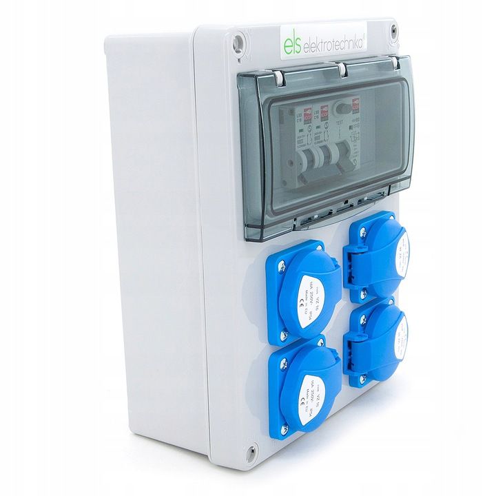 ELS Elektrotechnika Bouwstroomverdeler, wandverdeler 4 x 230 V Schuko 1 x CEE 16 A, stekkerverdeler bedraad, voor binnen en buiten