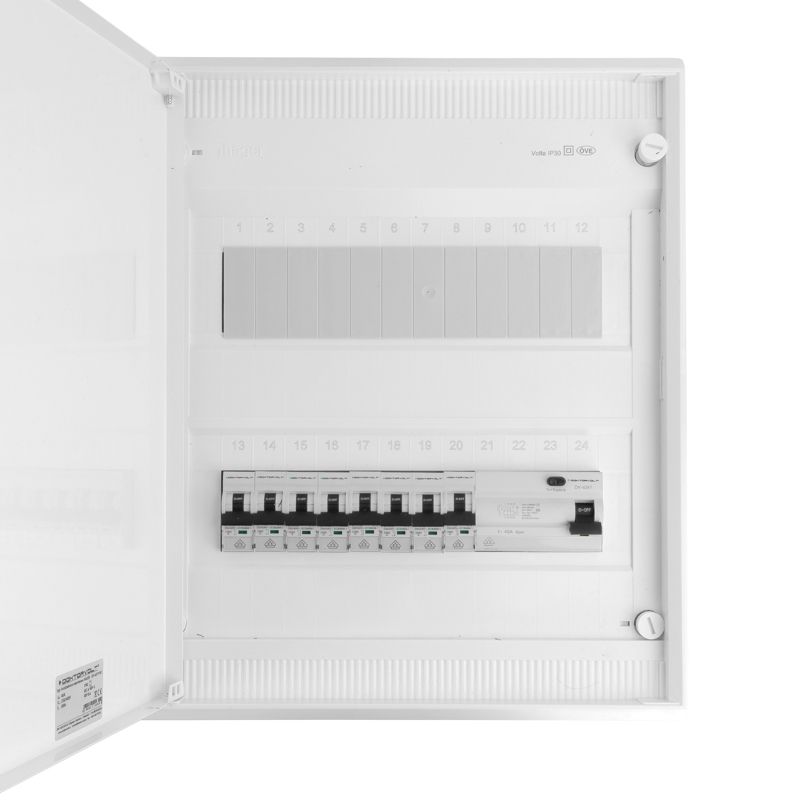 Rozdzielnica modułowa natynkowa 2x12 zabezpieczona 8xMCB 1xRCCB VDE 370x305x96,5mm Doktorvolt 1szt