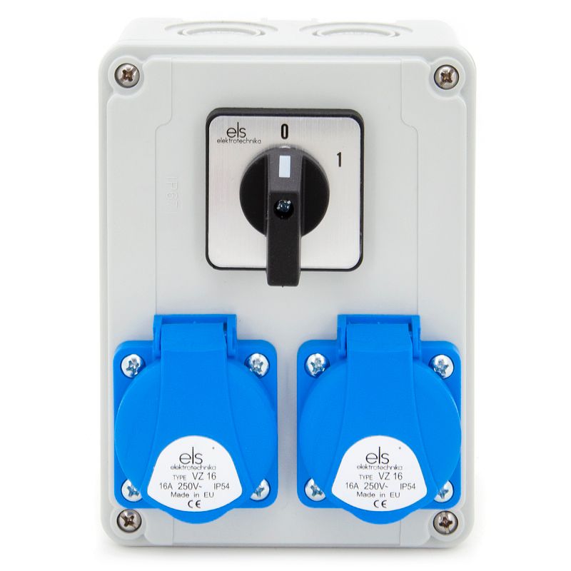 Rozdzielnica natynkowa, skrzynka elektryczna jednofazowa ELS Elektrotechnika N200-01 2x230V IP54, wyłącznik 0-1, gotowa, 1 szt.