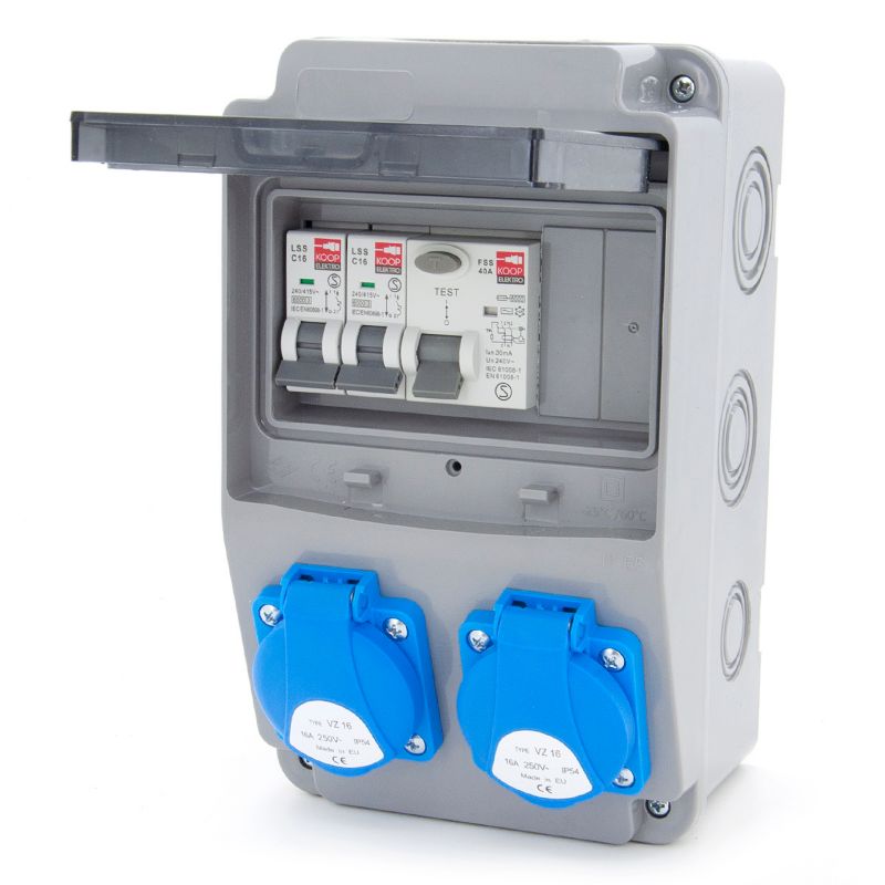 Rozdzielnica ogrodowa, wyposażona ELS Elektrotechnika 6NO22C00F 2x230V zabezpieczona C16 i wyłącznikiem różnicowo-prądowym, 1 szt.