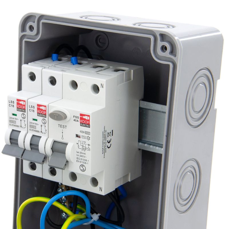 Rozdzielnica ogrodowa, wyposażona ELS Elektrotechnika 6NO22C00F 2x230V zabezpieczona C16 i wyłącznikiem różnicowo-prądowym, 1 szt.