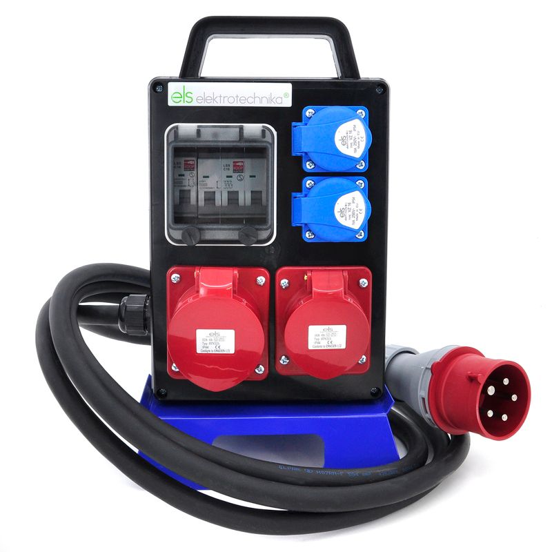 Rozdzielnica przenośna ELS Elektrotechnika 4PO41C11C1W2MC 4x230V 32A/5 16A/5, 2m kabel OnPD z wtyczką 32A/5, zabezpieczona, 1 szt.