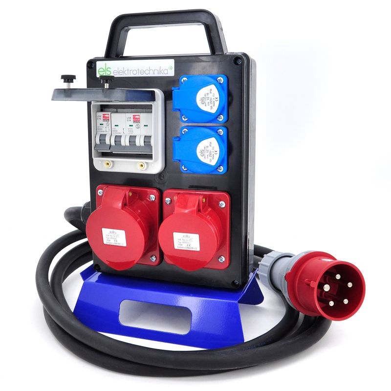 Rozdzielnica przenośna ELS Elektrotechnika 4PO41C11C1W2MC 4x230V 32A/5 16A/5, 2m kabel OnPD z wtyczką 32A/5, zabezpieczona, 1 szt.