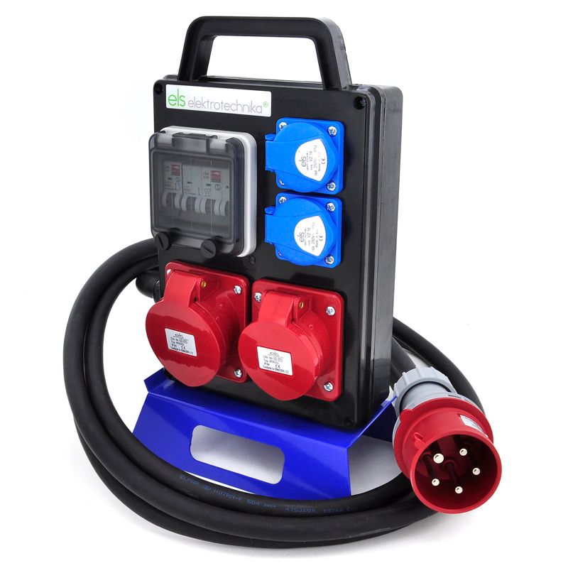 Rozdzielnica przenośna ELS Elektrotechnika 4PO41C11C1W2MC 4x230V 32A/5 16A/5, 2m kabel OnPD z wtyczką 32A/5, zabezpieczona, 1 szt.