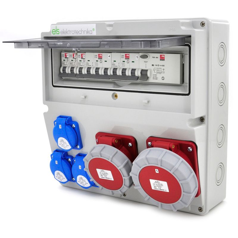 Rozdzielnica siłowa ELS Elektrotechnika 14NO33C11C11CFS67 3x230V 2x400V 32A/5 16A/5 z zabezpieczeniem nadprądowym i RCD, 1 szt.