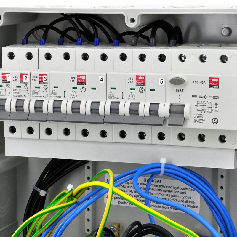 Rozdzielnica siłowa ELS Elektrotechnika 14NO33C11C11CFS67 3x230V 2x400V 32A/5 16A/5 z zabezpieczeniem nadprądowym i RCD, 1 szt.