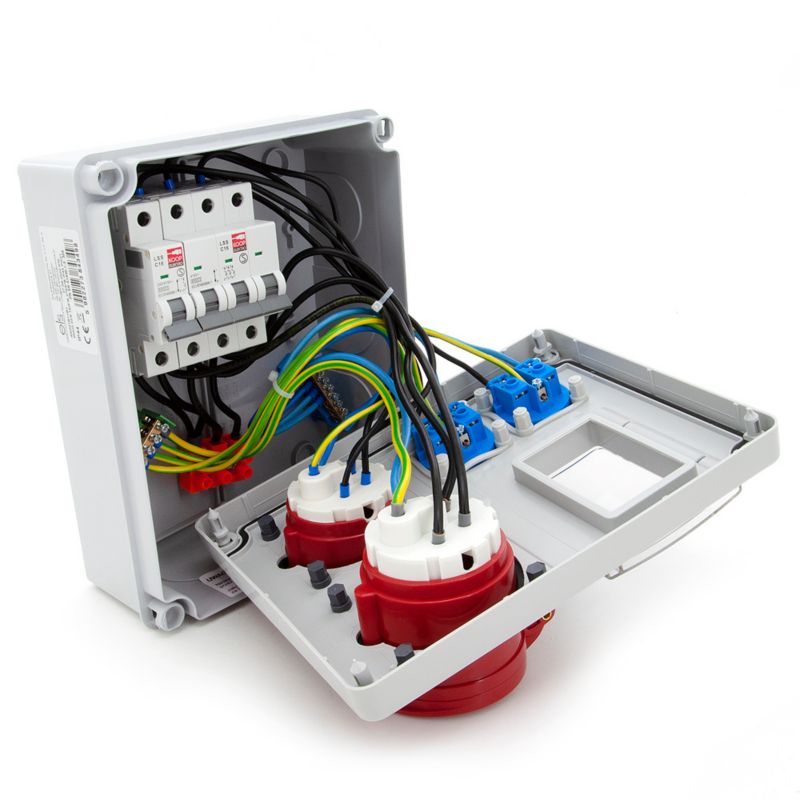 Rozdzielnica skrzynka budowlana ELS Elektrotechnika 4NO21C11C1 2x230V 32/5 16/5 zabezpieczona C16, obudowa naścienna IP65, 1 szt.