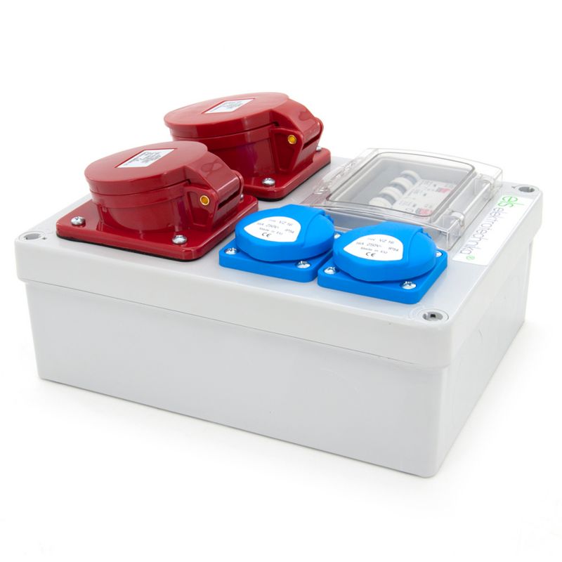 Rozdzielnica skrzynka budowlana ELS Elektrotechnika 4NO21C11C1 2x230V 32/5 16/5 zabezpieczona C16, obudowa naścienna IP65, 1 szt.