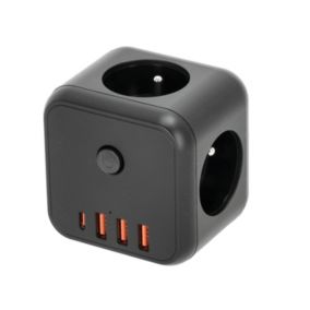 Rozgałęźnik Linea Pro Kobi 3gn+3usb/1usb-c/Zu+W czarny 1szt.