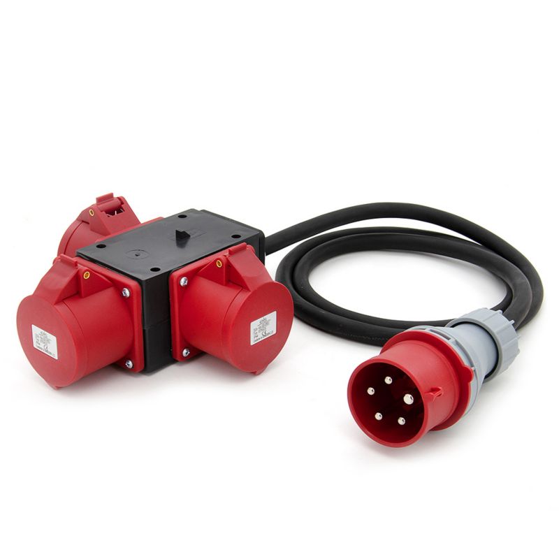 Rozgałęźnik siłowy, adapter przenośny ELS Elektrotechnika P003WK2M 3x32A 5P 400V, z 1,5m kablem OPD 5x4mm2 i wtyczką 32A/5, 1 szt.