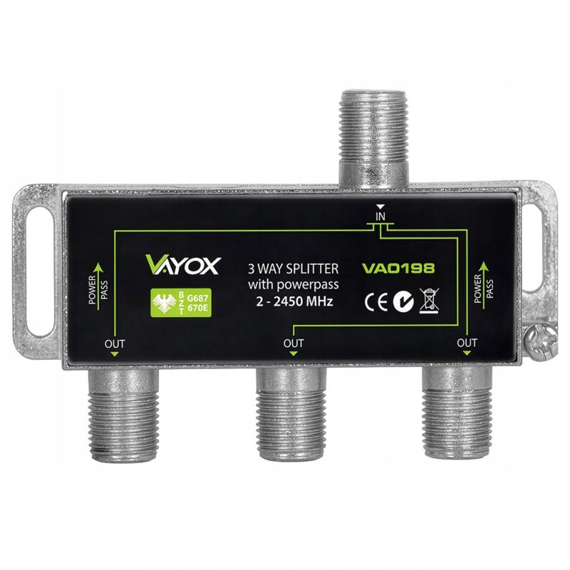 Rozgałęźnik spliter Vayox VA0198 F-3W do TV / satelity 1 szt.