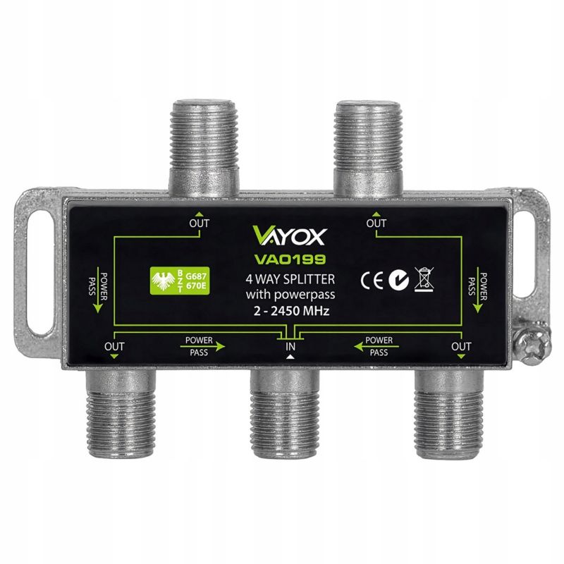 Rozgałęźnik spliter Vayox VA0199 F-4W do TV / satelity 1 szt.