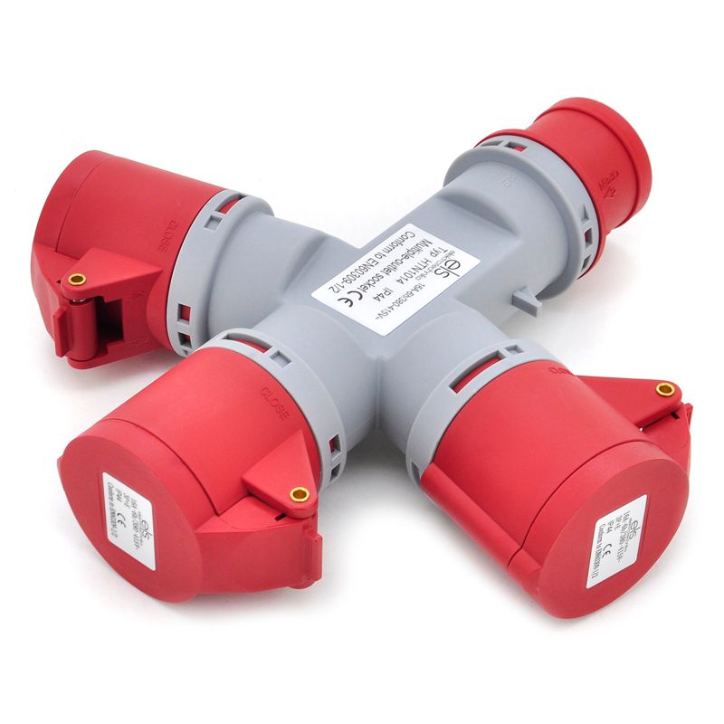 Rozgałęziacz potrójny, rozgałęźnik siłowy ELS Elektrotechnika HTN1014 1xWE 3xWY 16/4 IP44, adapter przemysłowy, 1 szt.