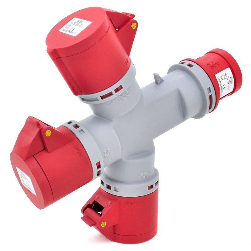 Rozgałęziacz potrójny, rozgałęźnik siłowy ELS Elektrotechnika HTN1014 1xWE 3xWY 16/4 IP44, adapter przemysłowy, 1 szt.