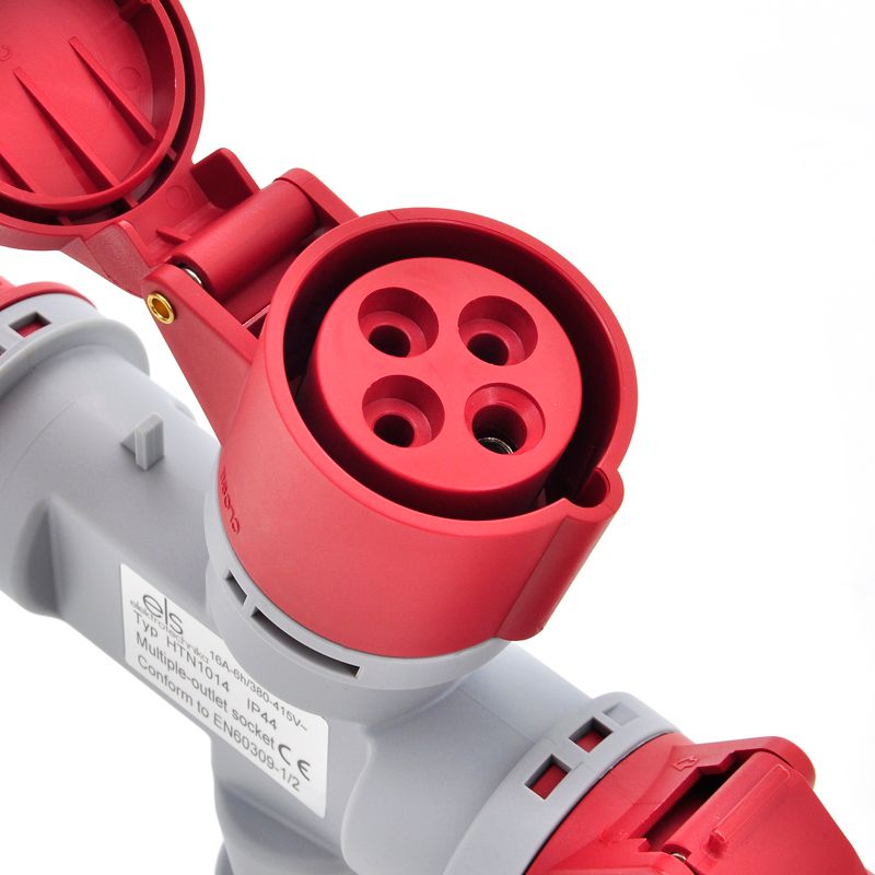 Rozgałęziacz potrójny, rozgałęźnik siłowy ELS Elektrotechnika HTN1014 1xWE 3xWY 16/4 IP44, adapter przemysłowy, 1 szt.