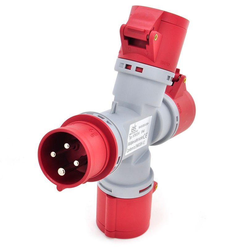 Rozgałęziacz potrójny, rozgałęźnik siłowy ELS Elektrotechnika HTN1014 1xWE 3xWY 16/4 IP44, adapter przemysłowy, 1 szt.