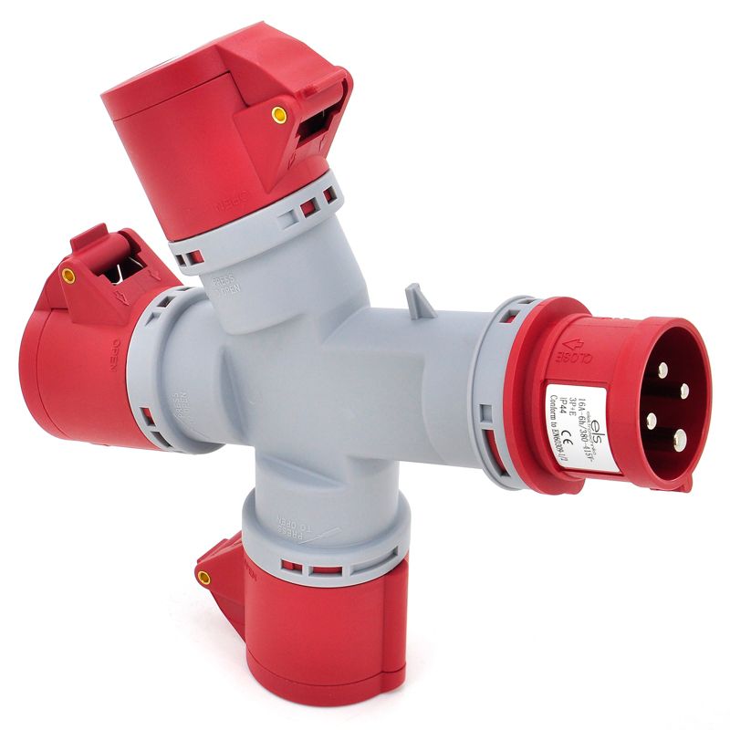 Rozgałęziacz potrójny, rozgałęźnik siłowy ELS Elektrotechnika HTN1014 1xWE 3xWY 16/4 IP44, adapter przemysłowy, 1 szt.