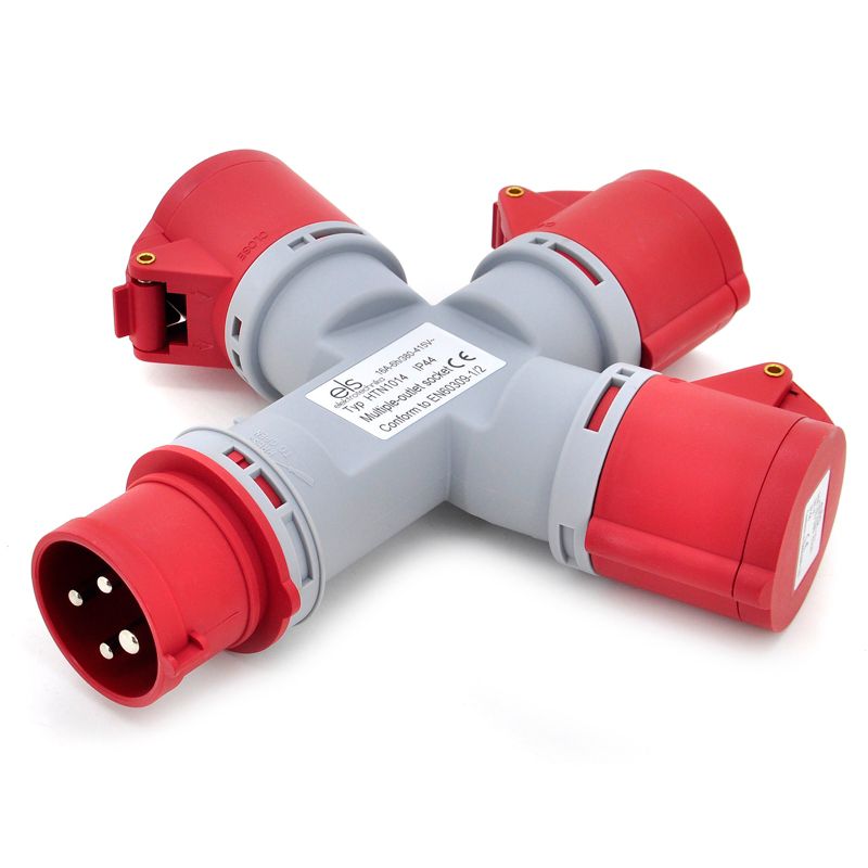 Rozgałęziacz potrójny, rozgałęźnik siłowy ELS Elektrotechnika HTN1014 1xWE 3xWY 16/4 IP44, adapter przemysłowy, 1 szt.