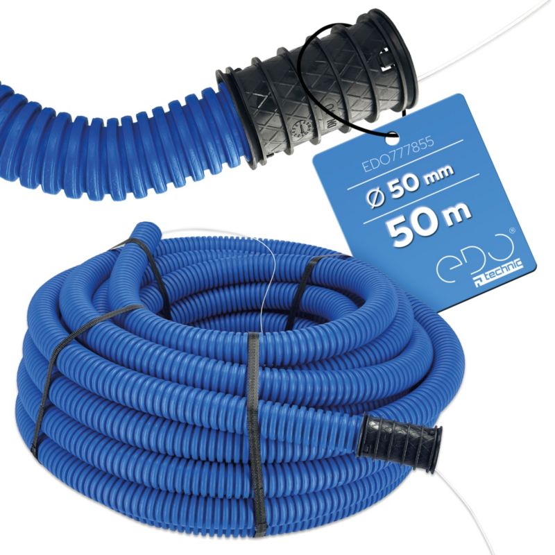 Rura osłonowa EDO fi 50 (50mb) karbowana AROT PESZEL dwuwarstwowa z pilotem do ziemi i złączką 450N niebieska  1szt.
