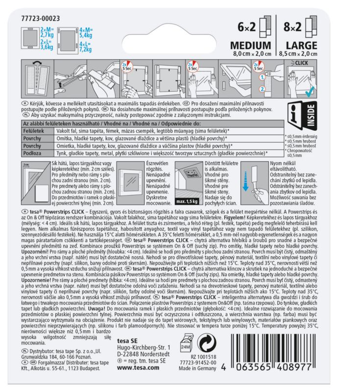 Rzepy do ramek Tesa Powerstrips Click 5,4/7,2 kg 16 sztuk