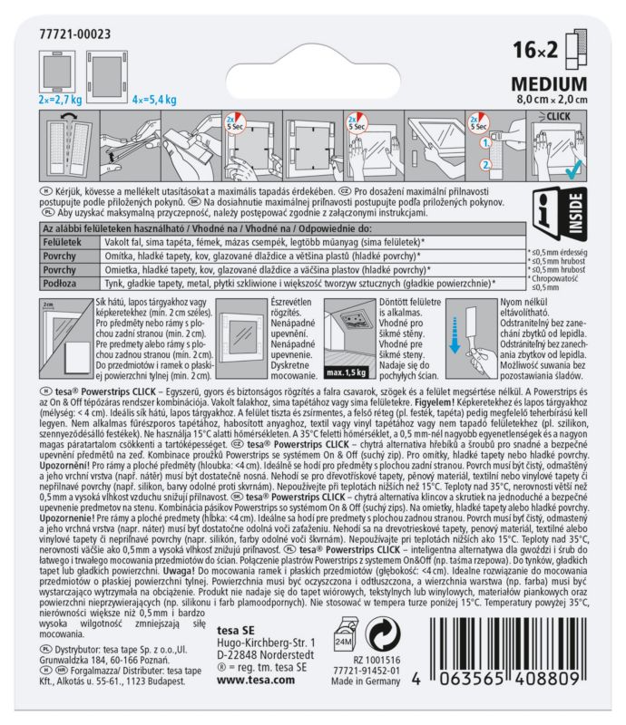 Rzepy do ramek Tesa Powerstrips Click 5,4 kg 16 sztuk