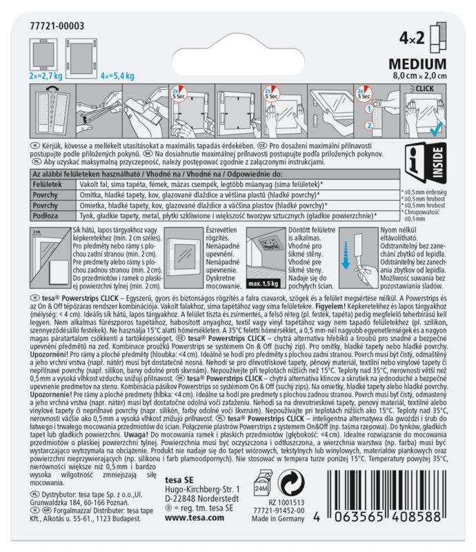 Rzepy do ramek Tesa Powerstrips Click 5,4 kg 4 sztuki