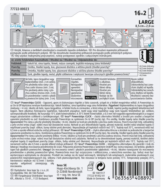 Rzepy do ramek Tesa Powerstrips Click 7,2 kg 16 sztuk