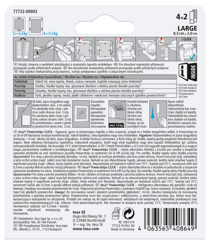 Rzepy do ramek Tesa Powerstrips Click 7,2 kg 4 sztuki