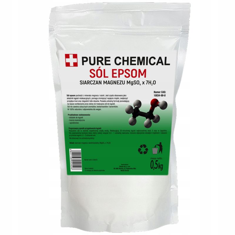 Sól epsom do kąpieli Pure Chemical siarczan magnezu gorzka 0,5 kg .1 szt.