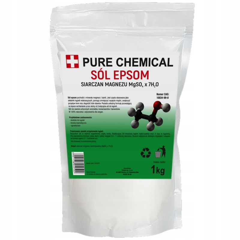 Sól epsom do kąpieli Pure Chemical siarczan magnezu gorzka 1 kg. sól rzymska 1szt.