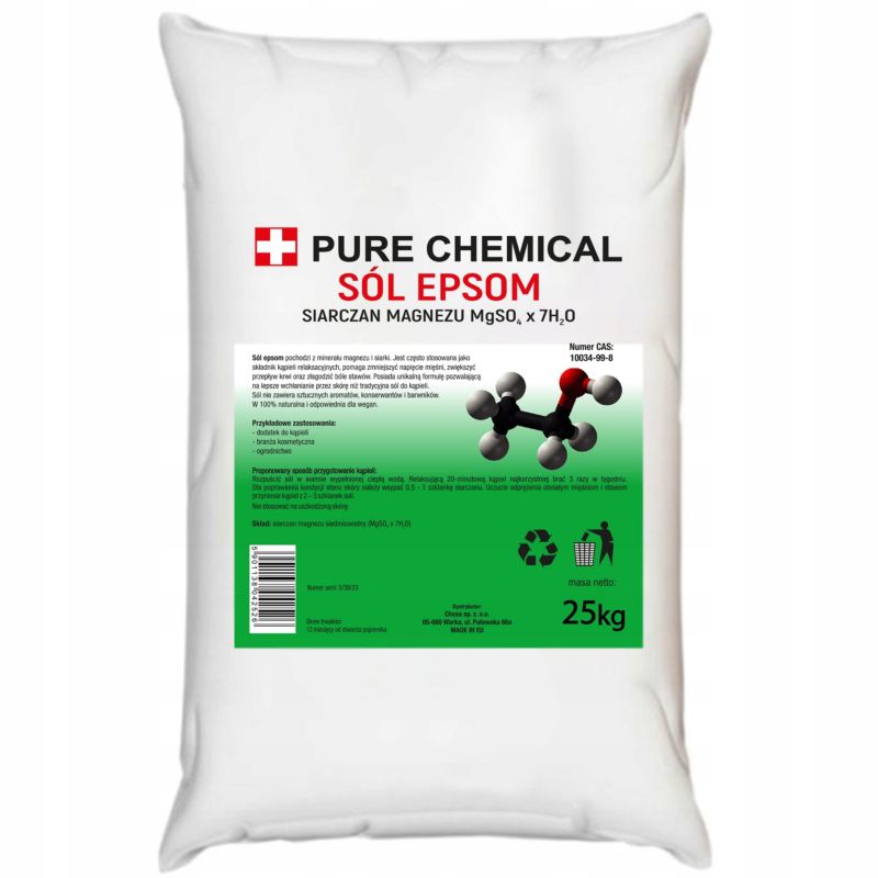 Sól epsom do kąpieli Pure Chemical siarczan magnezu gorzka 25 kg. 1 szt.
