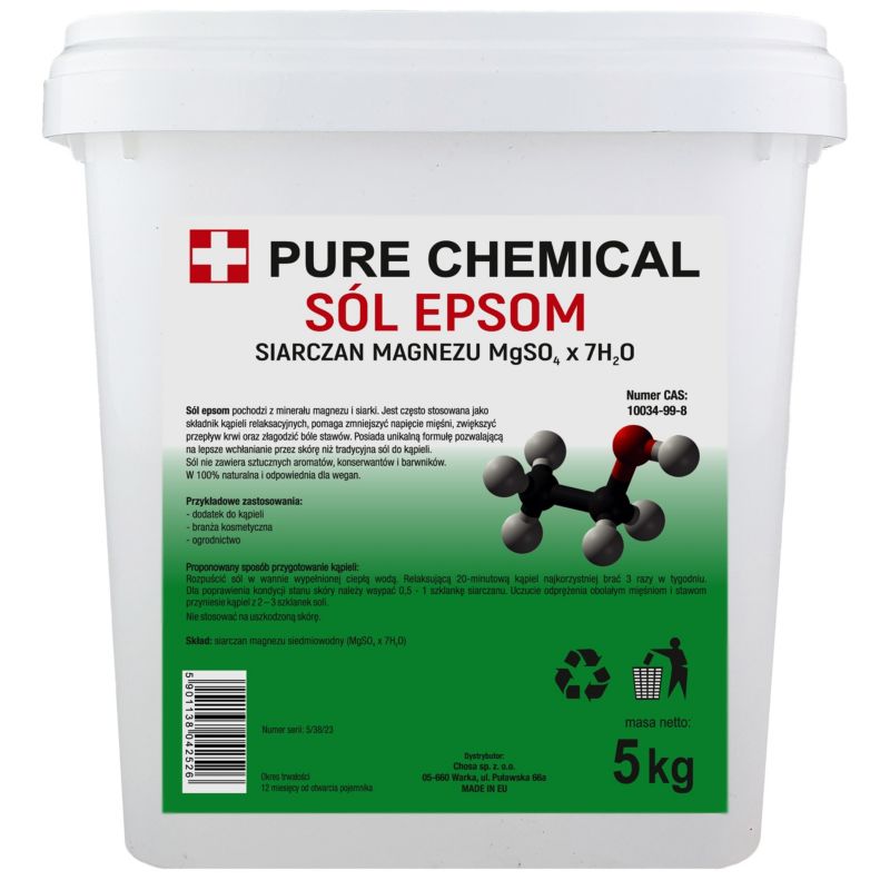 Sól epsom siarczan magnezu gorzka Pure Chemical 5 kg. do kąpieli sól rzymska do kąpieli 1szt.